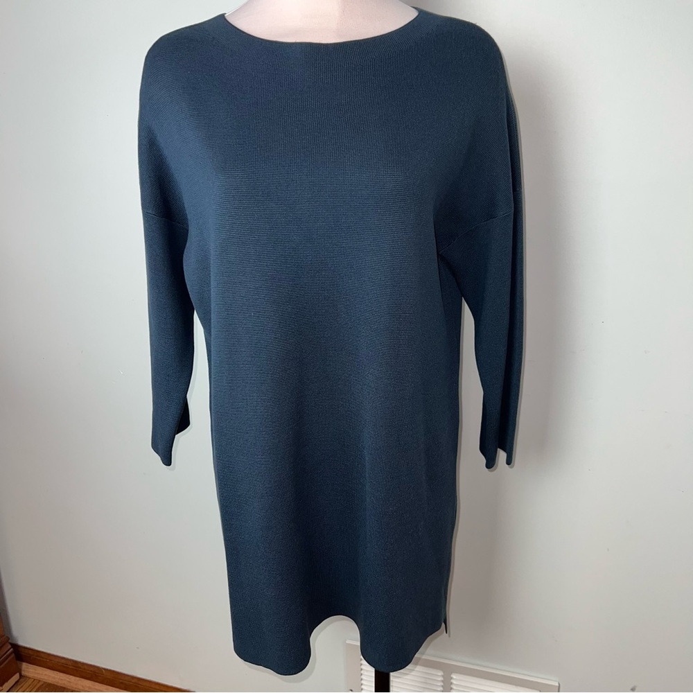 Eileen Fisher Slate Blue Silk / Organic Cotton Sweater Dress - Women’s S